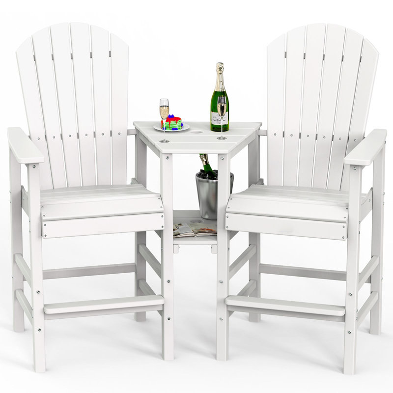 2-Piece Outdoor Adirondack Chairs With Removable Trays, White