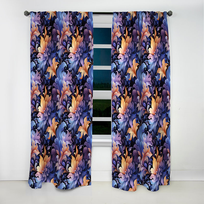 Mystic Purple Damask Whispers I - Rideau damassé - Rideau occultant damassé - 1 panneaux, L 52 po x L 63 po
