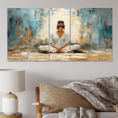 «Yoga Yogic Serenity», impression sur toile de yoga, 5 panneaux égaux