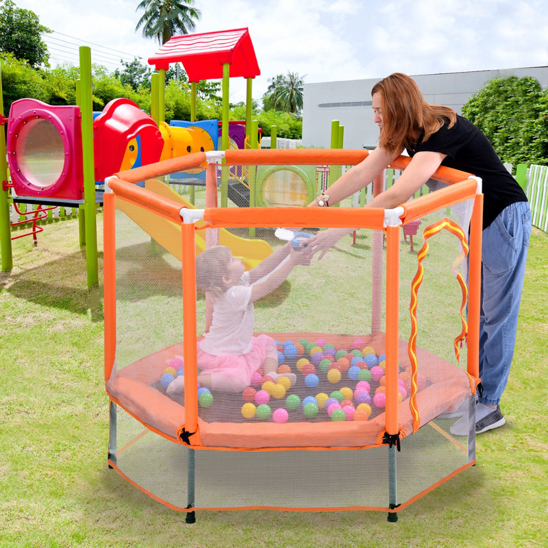 Trampoline avec filet de sécurité et balles, Orange
