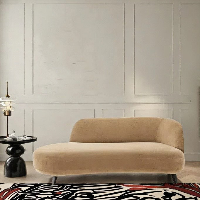 Méridienne simple au design créatif et moderne, Face à la droite, Jaune / brun