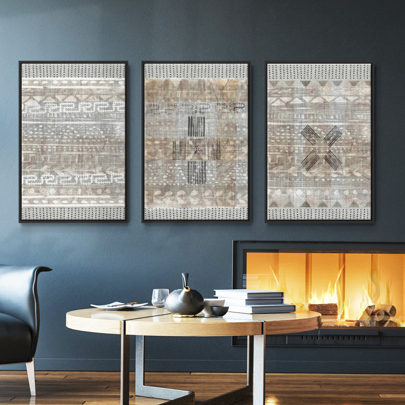 Ensemble de 3 pièces encadrées sur toile Forest Foliage On Linen I, Cadre noir, H 36 po x l 72 po