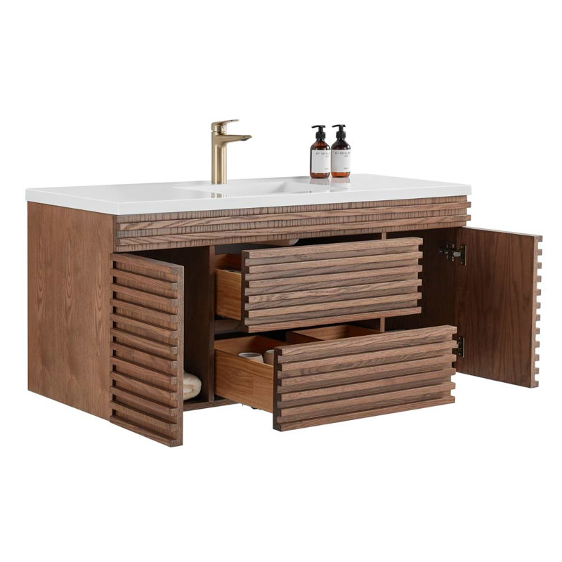 Gibson 48" Wall Mounted Single Bathroom Vanity with Top, Dark Wood, 48"