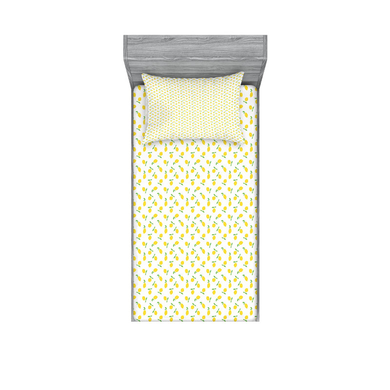 Drap-housse et coussin décoratif Ambesonne citron moutarde vert lime, Ensemble de draps pour lit simple TG + 3 articles 