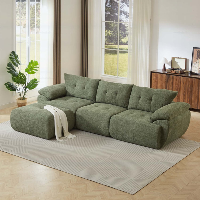 Grand canapé moderne 115 po 3 places avec revêtement en chenille et dossier incurvé en corne pour le salon, la chambre à coucher et le bureau