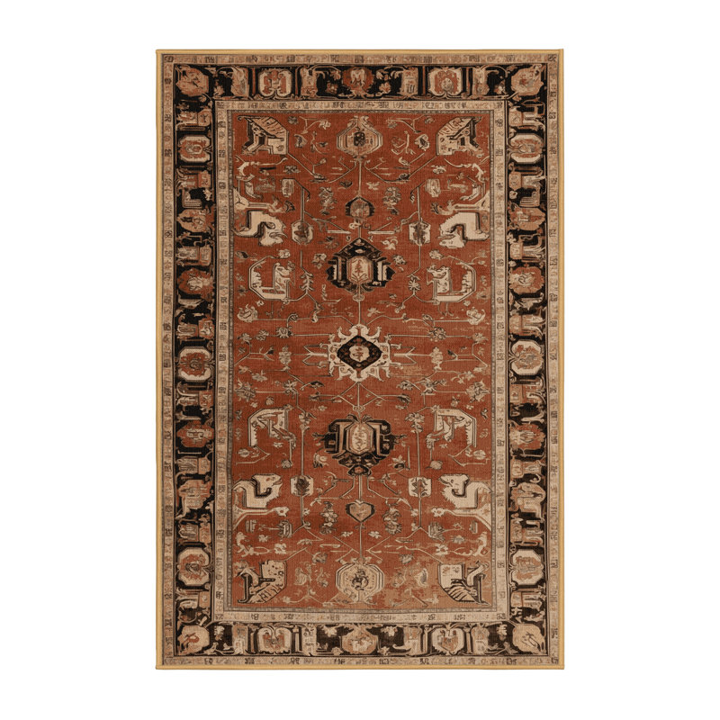 Machine Washable Persian Brown Area Rug, Rectangle 5' x 8'
