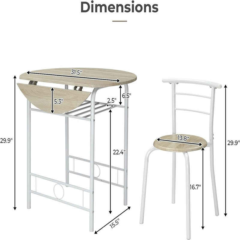 Dellview Drop Leaf Dining Table For Small Space,Small Kitchen Table Set For 2,Round Folding Table With 2 Chairs For Home,Kitchen,Apartment
