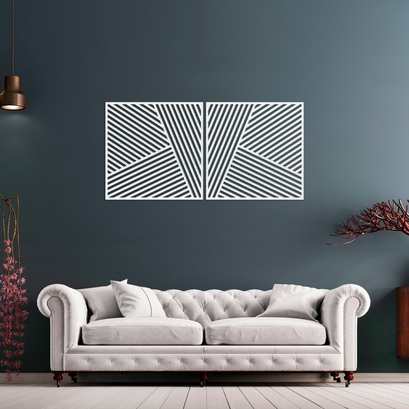 Décoration murale moderne et abstraite carrée 2 pièces - ACM, Argent, H 16 po x l 32 po x P 0,25 po