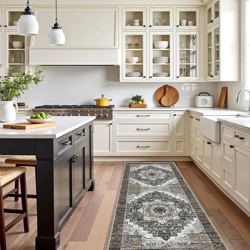 Boho Kitchen Mats Non Slip Sets of 3, Gray Brown