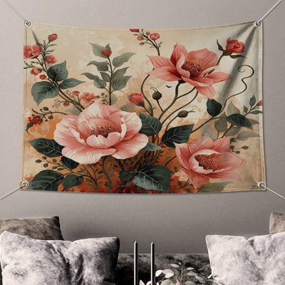 Tapisserie murale bouquet floral rose - décoration murale fleurs