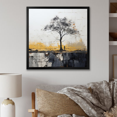" Gray Yellow Minimalism Tree Solitude II "