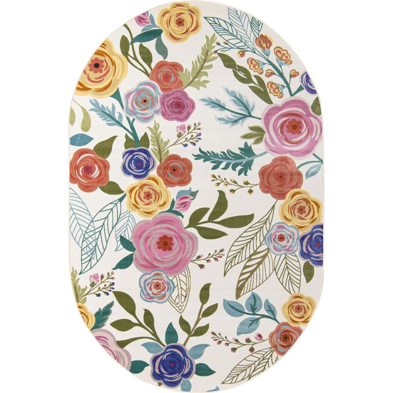 Tapis ivoire à motif floral Daignault, Ovale 4 pi x 6 pi