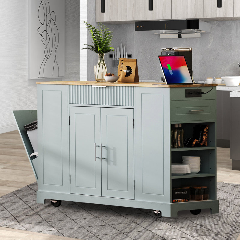 Îlot de cuisine 48,5 po Justina, Bleu gris