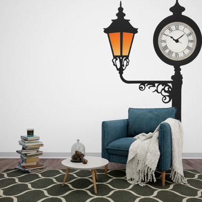 Vintage Clock Wall Decal, Street Lamp Sticker, Retro Wall Art, Living Room Decor, Classic Wall Mural, 123Gm