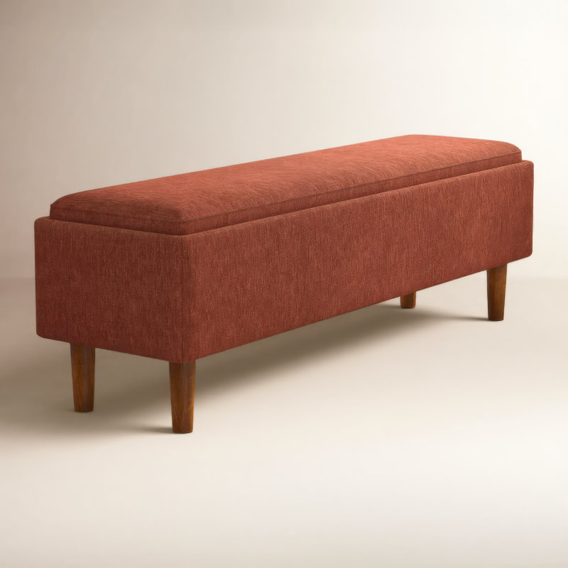 Rama Basketweave Upholstered Storage Bench, Honeycomb Caramel Chenille