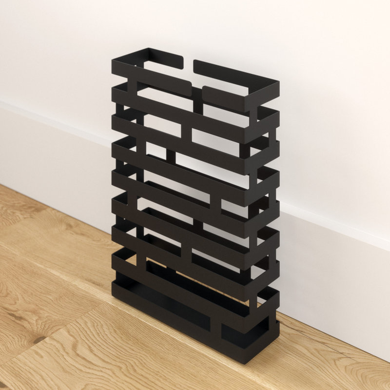 Black Powder-Coated Steel Rectangular Umbrella Stand