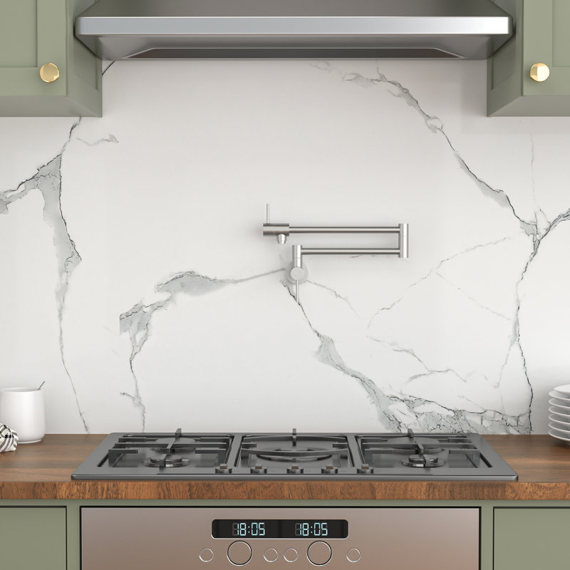 Robinet remplisseur mural à un trou à deux poignées en nickel brossé, bec pivotant à 360 °, pliable et extensible, laiton massif pour l'esthétique de la cuisine