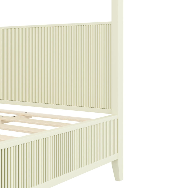 Grand lit plateforme à baldaquin en bois avec lattes de soutien, beige, Queen, Beige
