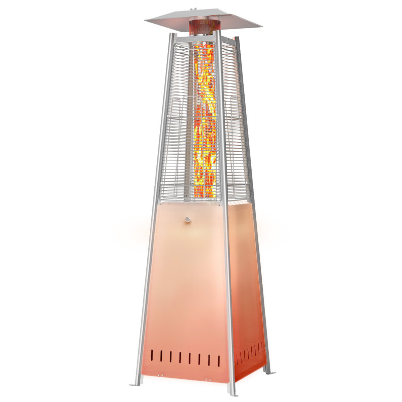 Chauffe-terrasse d'extérieur au propane 48 000 BTU avec roulettes, cadre en fer thermolaqué (lumières DEL)