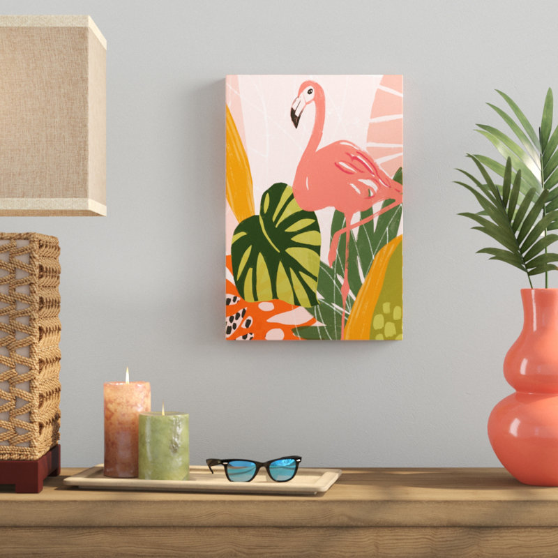 «Jungle Flamingo I», peinture sur toile, H 18 po x l 12 po