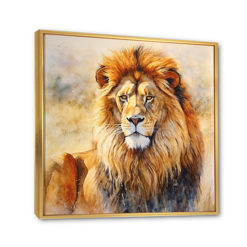 Fierce lion IV - animaux, art mural sur toile, Cadre flottant doré, H 36 po x l 36 po x P 1,5 po