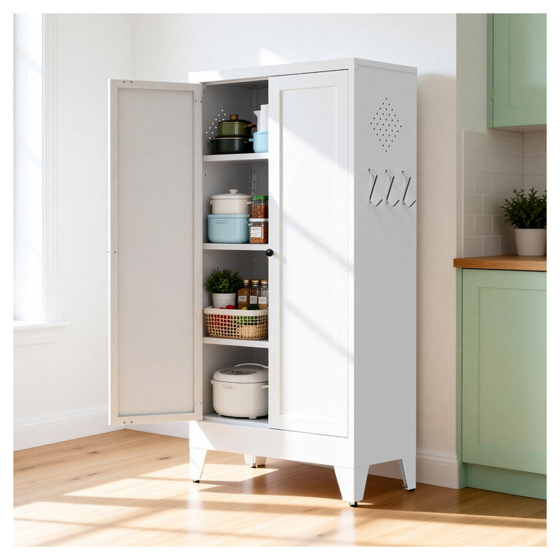 Armoire de cuisine 47,3 pouces en métal blanc avec tablettes réglables