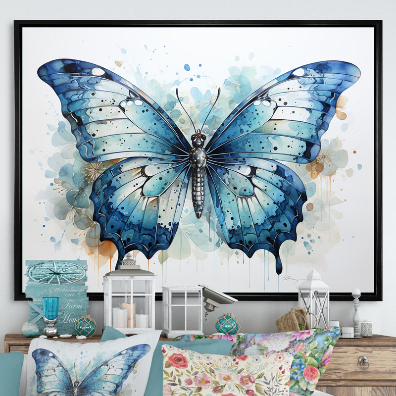 «Butterfly Watercolor Wings», reproduction sur toile, H 30 po x l 40 po x P 1,5 po, Cadre flottant noir
