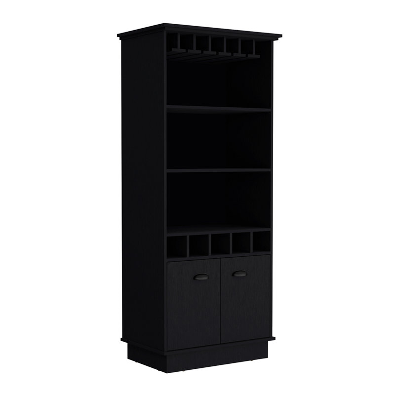 Bar 70 pouces de haut avec 10 verres et 5 casiers et 3 tablettes ouvertes, Noir