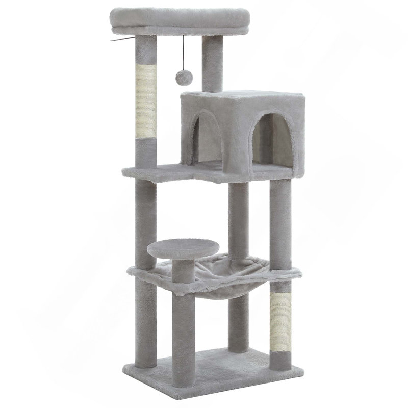 Arbre à chat à plusieurs niveaux pour chats d'intérieur avec poteaux à griffer, hamac et perchoir supérieur pour grands chats