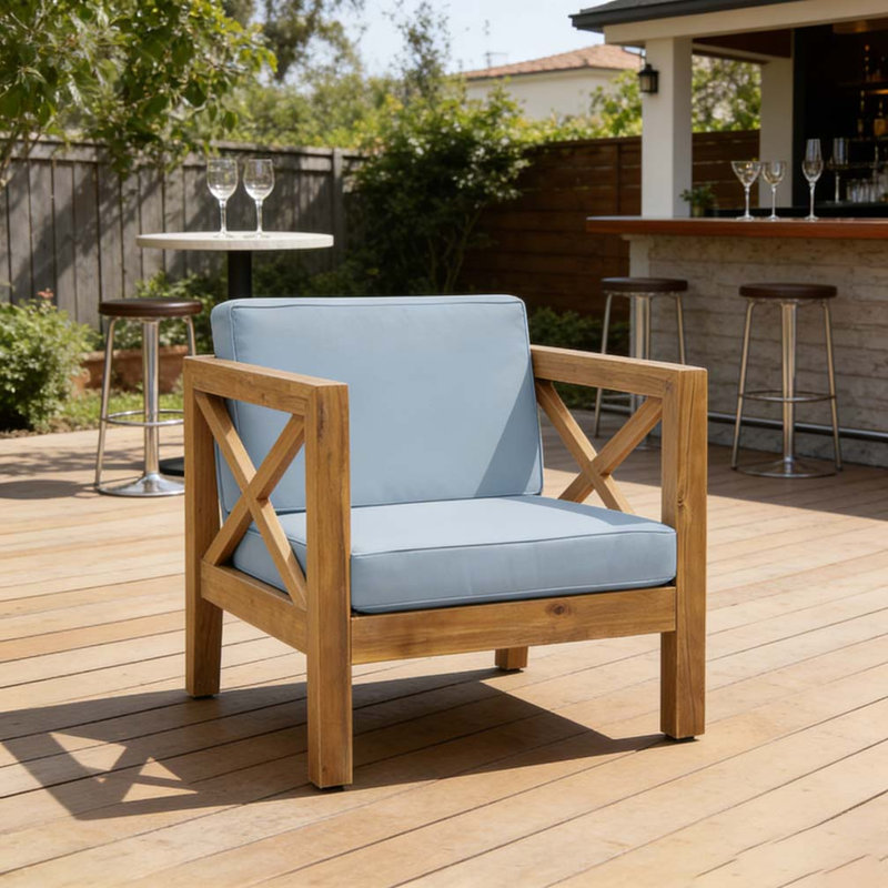 Chaise de patio pour club, blue, Teck
