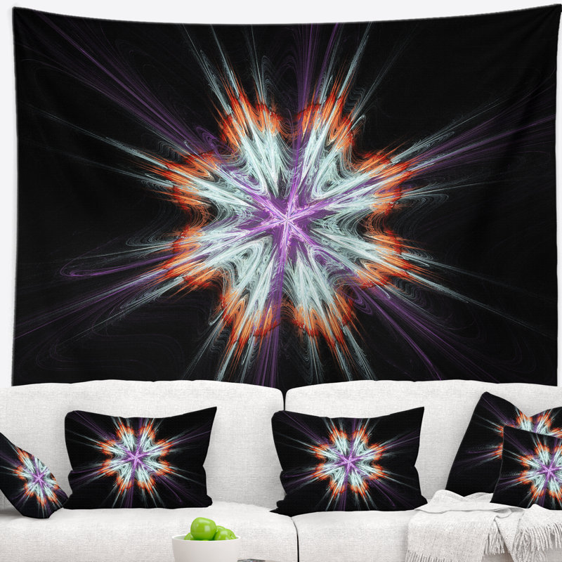 Tapisserie de fleurs abstraites sur fond noir, H 32 po x l 39 po