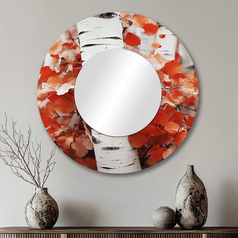 Orange orange, fleurs blanches, miroir mural rond Aspen Colorado - États-Unis, reproduction d'art en métal, 29 po x 29 po