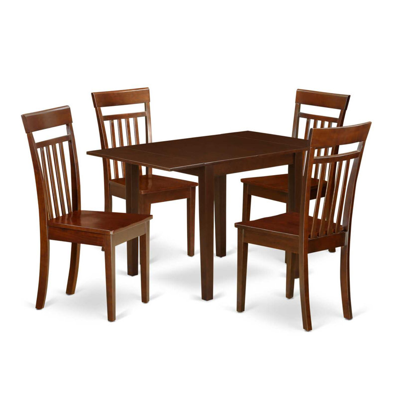 5 Piece Kitchen Table & Chairs Set Includes a Rectangle Dining Room Table with Dropleaf and 4 Dining Chairs, Mahogany, 5