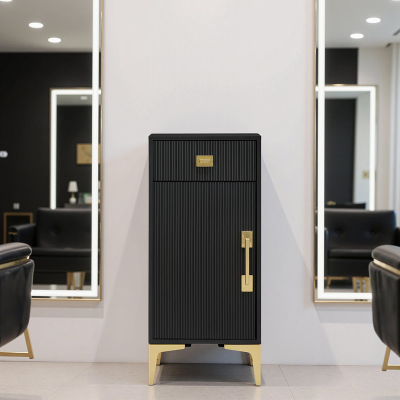 Free-Standing Storage Cabinet with Drawer & Adjustable Shelf, Black