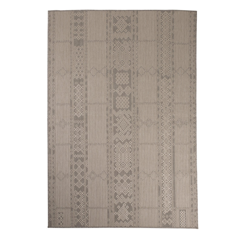 Tapis décoratif intérieur/extérieur à motif géométrique beige Wanamaker, Rectangle 2 pi x 3 pi