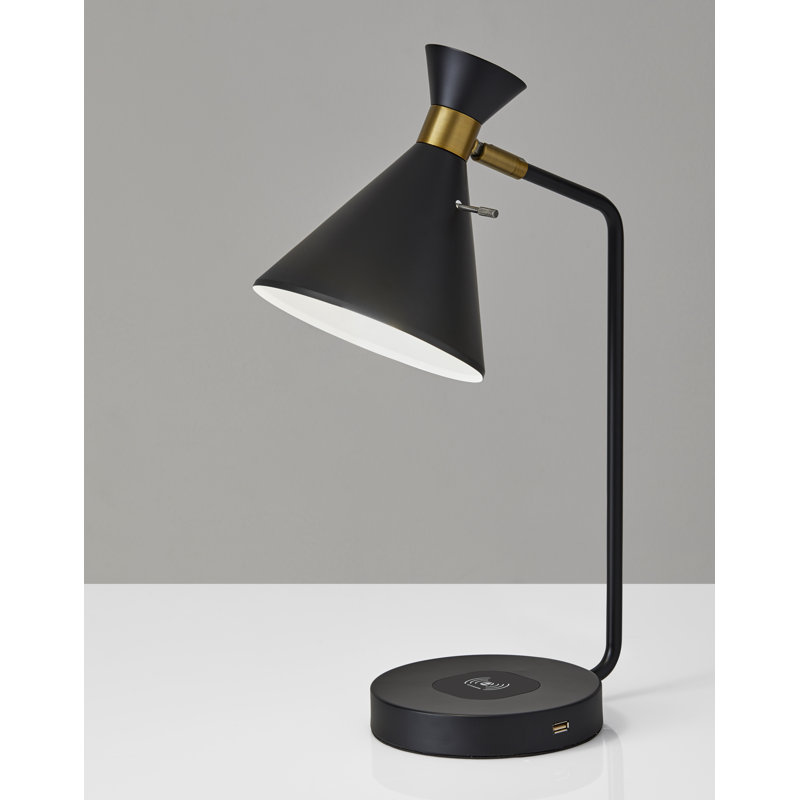 Lampe de bureau 19 po avec USB Hammond, Noir/laiton antique