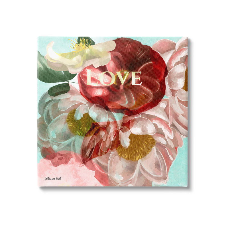 «Love Romantic Blooming Peony» par Jacqueline Wild - impression, H 17 po x l 17 po x P 1,5 po, Toile tendue