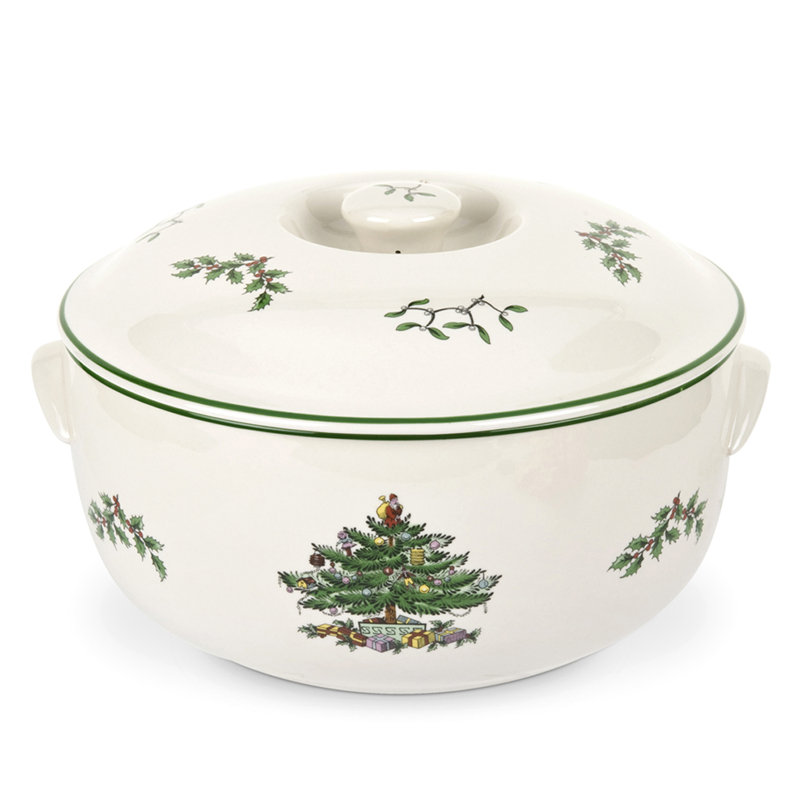Spode Christmas Tree Round Earthenware Covered Deep Dish with Lid