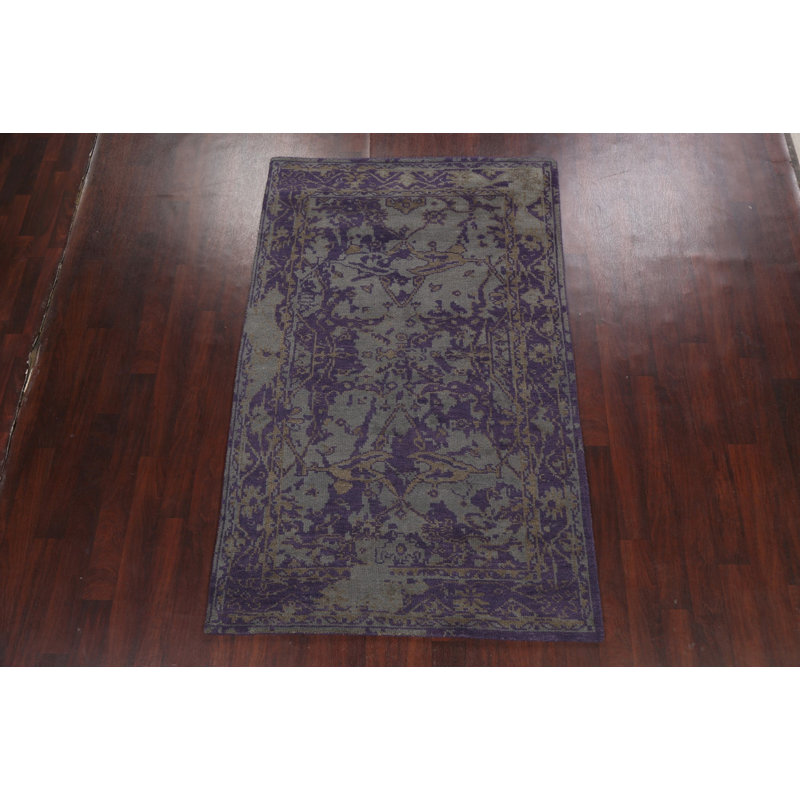 Tapis unique mauve / gris noué à la main 5 pi x 7 pi 9 po New Age