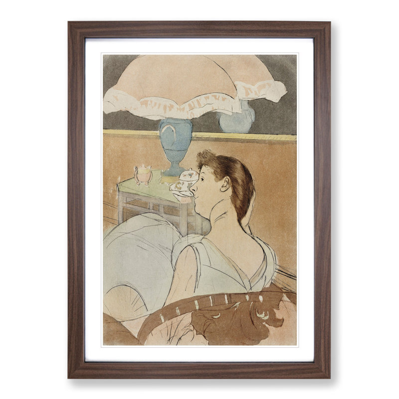 Woman by the Lamp by Mary Cassatt - Picture Frame Painting, Walnut Framed, 65cm H x 48cm W x 2cm D