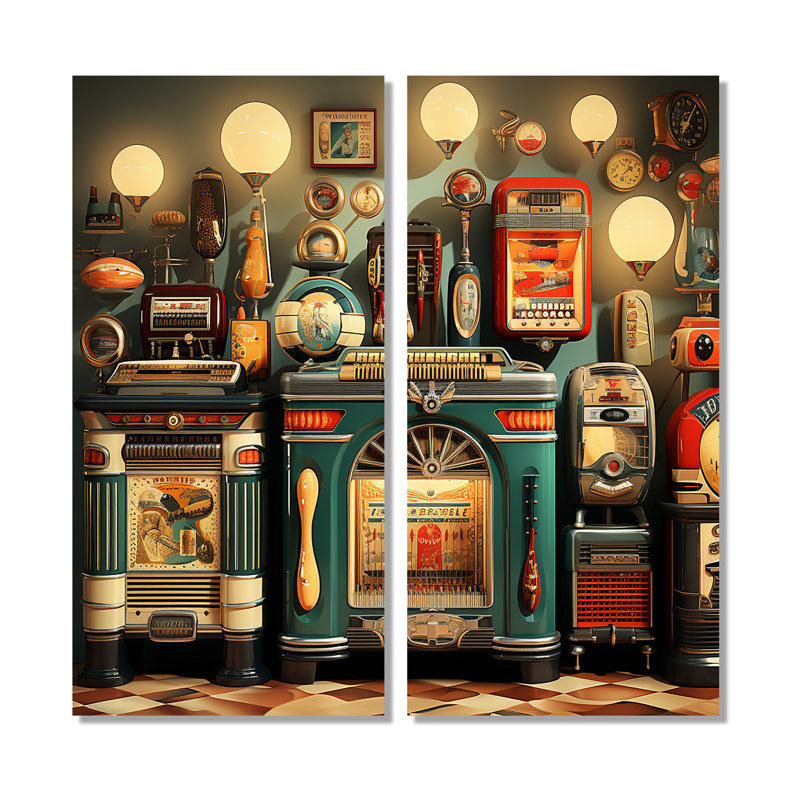 Nostalgic Jukebox Tunes 3 - Modern Canvas Prints 2-Pieces, H 40 po x l 40 po, Toile tendue, Ne s’applique pas