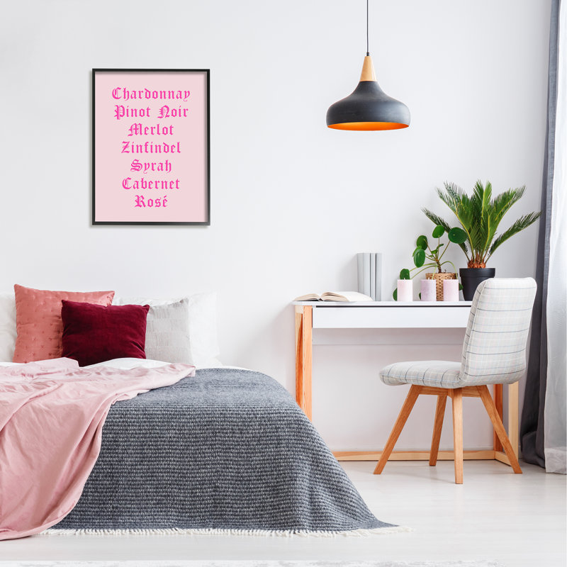 Chic liste des vins roses encadrée par House of Lulu, Giclée encadrée noir minuit, H 30 po x l 24 po x P 1,5 po