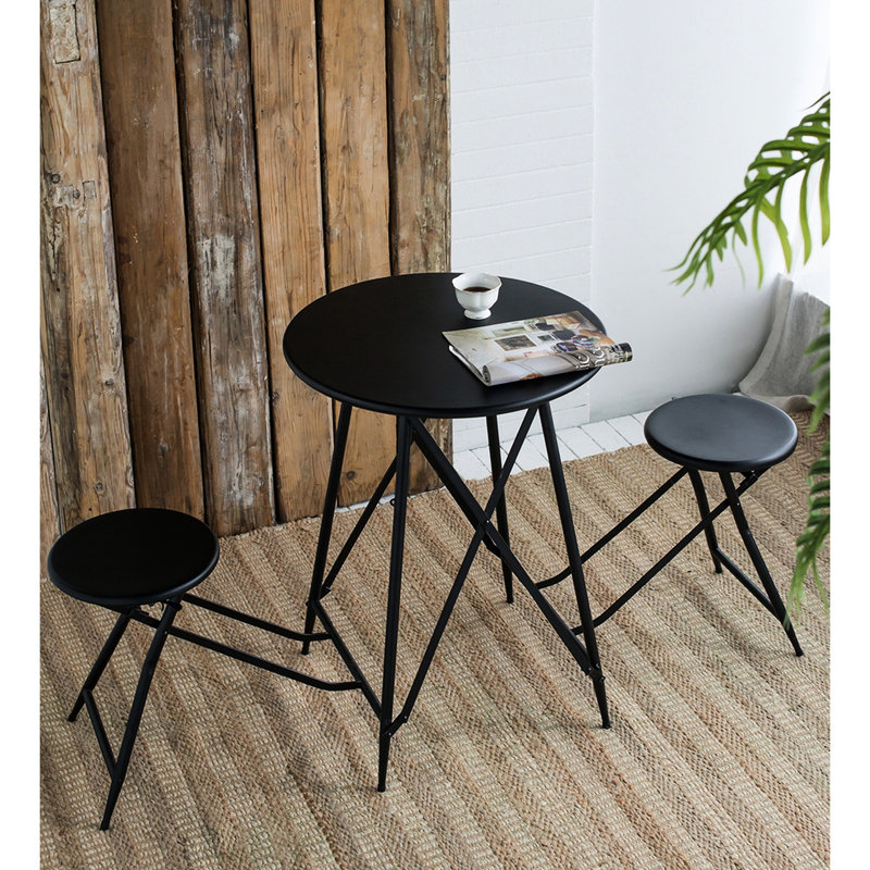 61.83x24x32.3" Iron Side Table And Two Seats, Black, Home Interior Decor Black With 61.83x24x32.3", Modern Decoration Piece