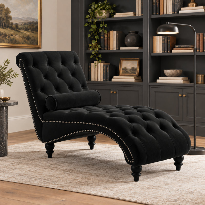 Chaise longue Naes, Velours noir