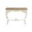 Aine Metal Scroll White Console Table with Brown Wood Top
