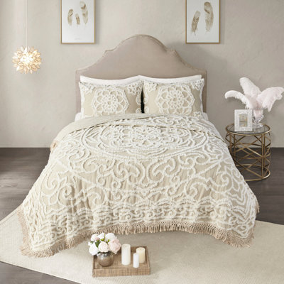 Couvre-lit 100% coton chenille à médaillon simple / simple TG - literie attrayante pour la chambre à coucher