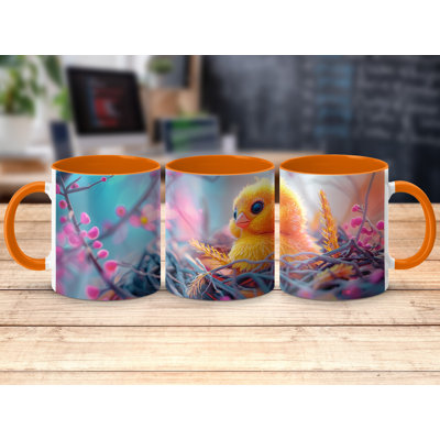 3D Design 11oz Accent Mugs – Ceramic Coffee Cup with an Orange Handle and Interior