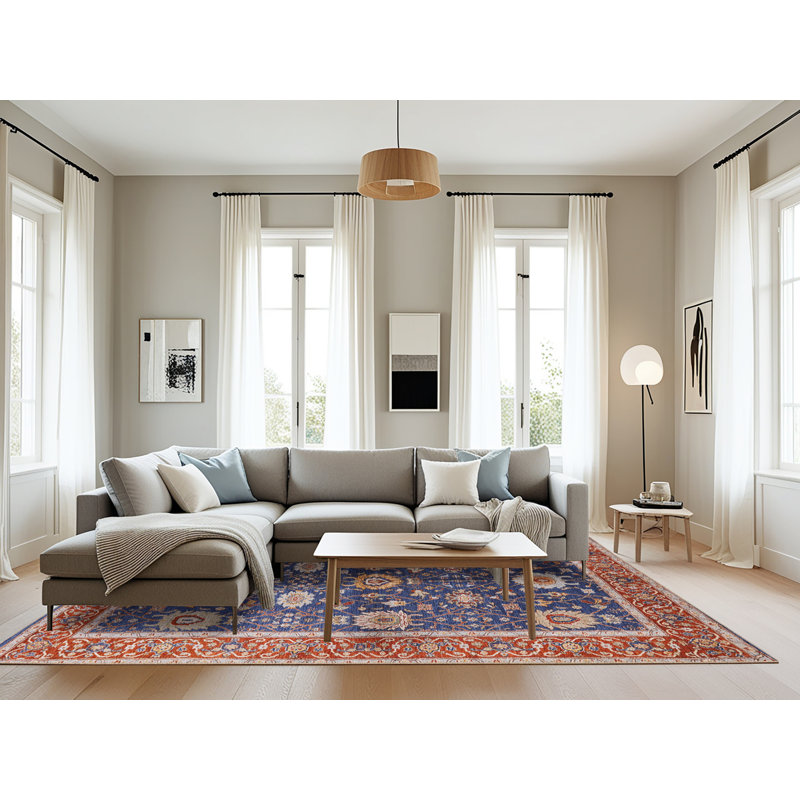 Tapis oriental rouge / bleu Khoyank, Rectangle 8 pi x 12 pi