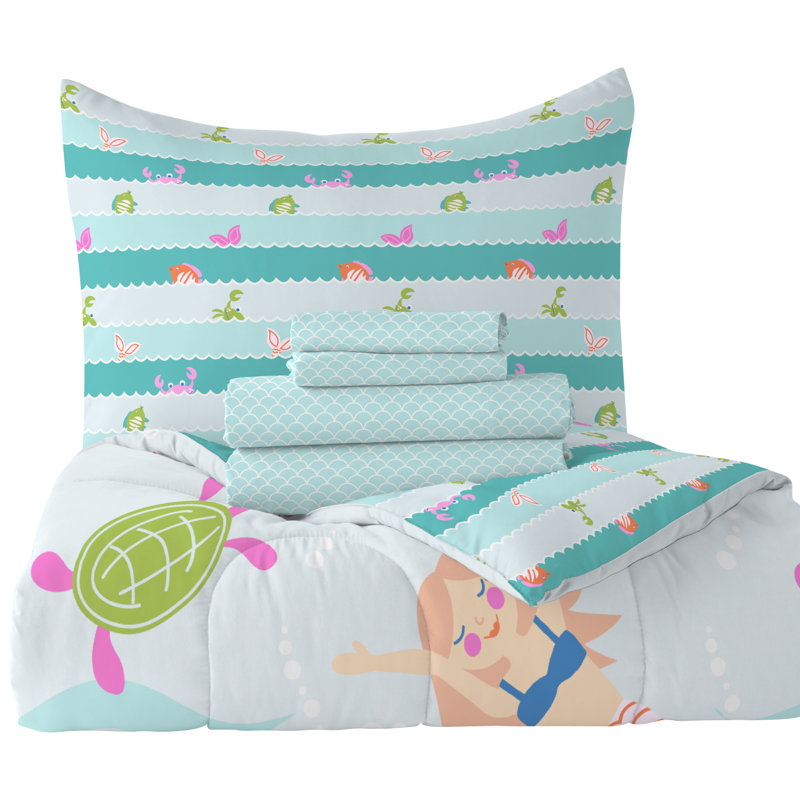 Mermaid Dreams Twin Blue Microfiber Bed in a Bag Set