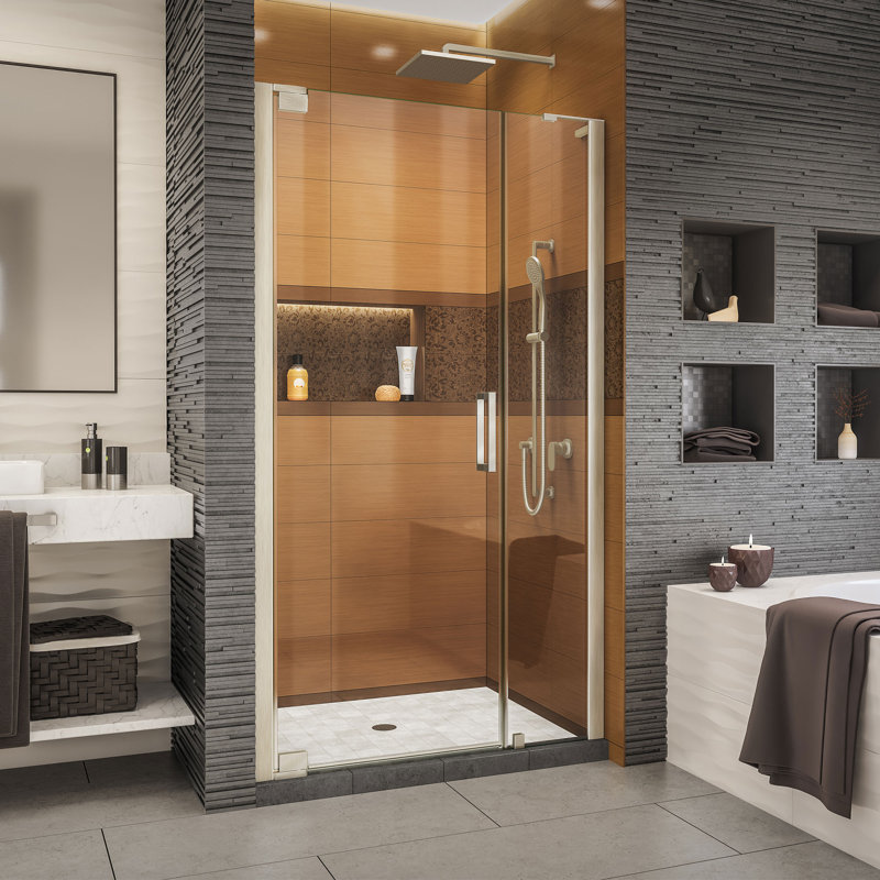 DreamLine Elegance-LS 45 3/4 - 47 3/4 inch W x 72 inch H Frameless Pivot Shower Door in Brushed Nickel, Brushed Nickel